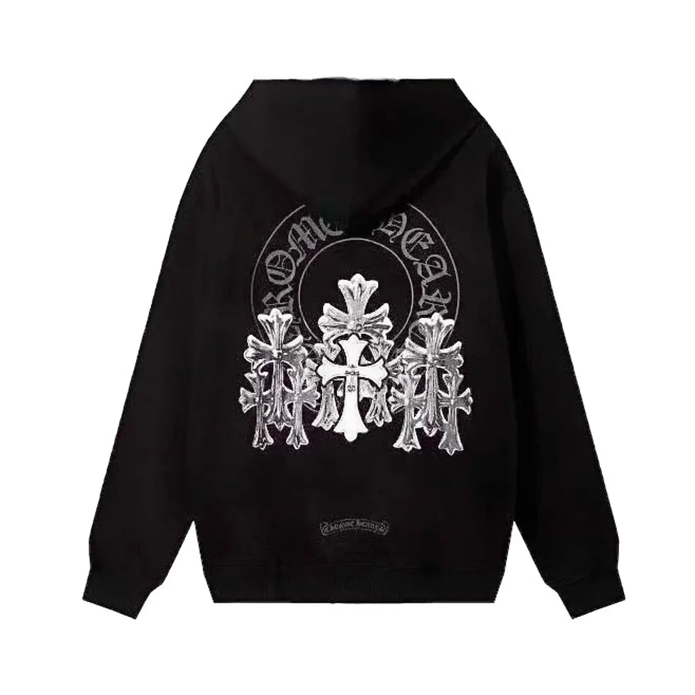 chrome hearts pullover hoodie silver cross
triple cross black hoodie streetwear
gothic luxury hoodie black
designer street hoodie with metallic graphic