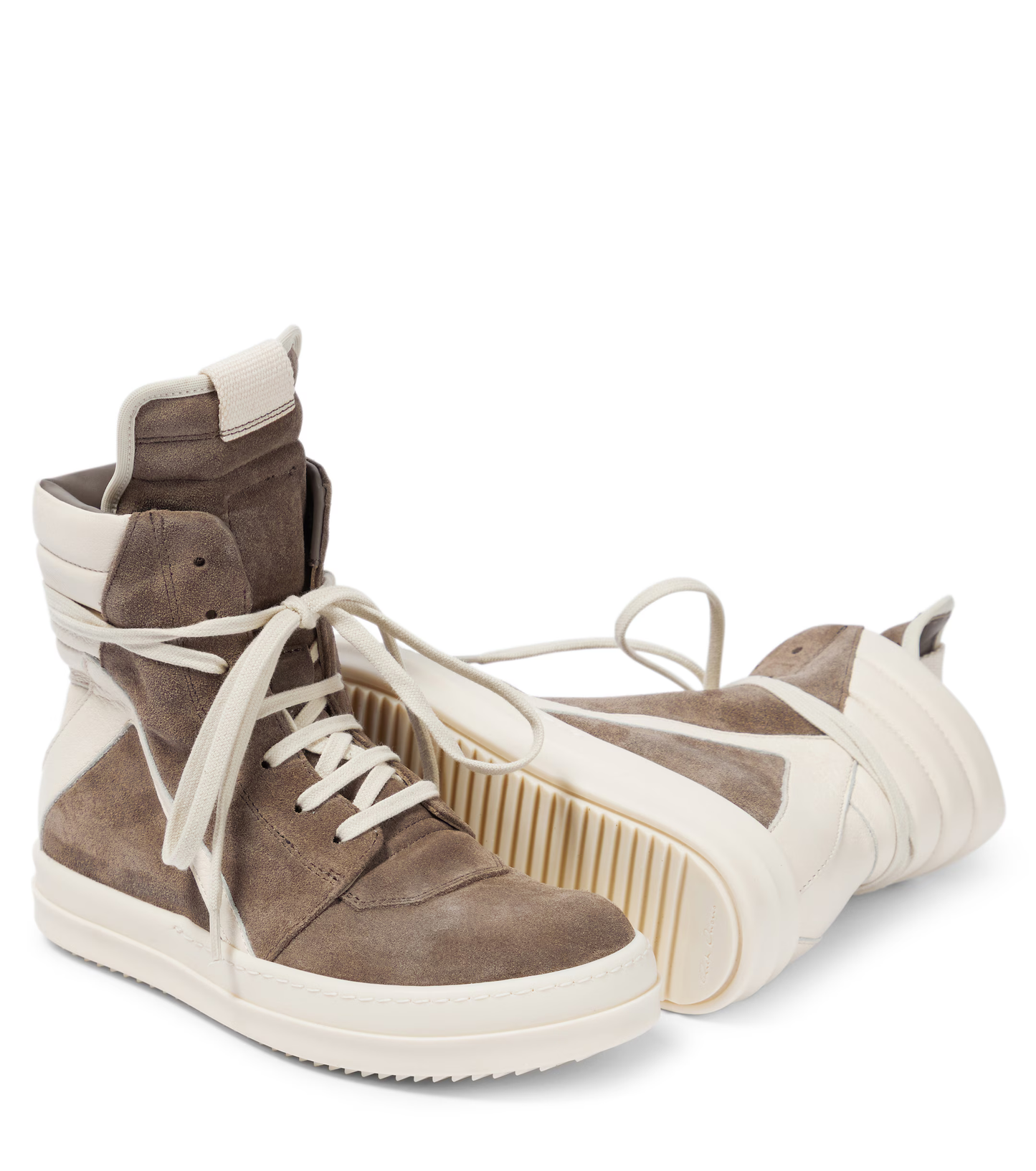 Rick Owens inspired Geobasket high tops
beige & brown leather avant-garde sneakers
chunky streetwear boots high top
beige & brown geobasket replica