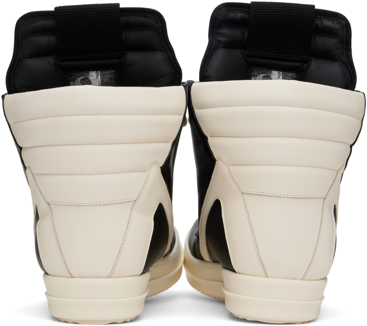 Rick Owens Jumbolace inspired Geobasket high tops
black leather avant-garde sneakers
chunky streetwear boots high top
black-beige geobasket replica