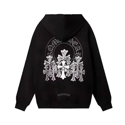 chrome hearts pullover hoodie silver cross

triple cross black hoodie streetwear

gothic luxury hoodie black

designer street hoodie with metallic graphic