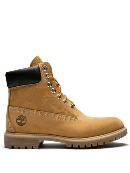 Timberland x BAPE x UNDFTD wheat boots

limited edition collab waterproof timbs

camo streetwear 6-inch boots

premium nubuck high-top boots