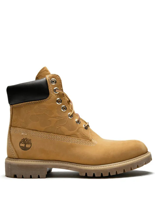 Timberland x BAPE x UNDFTD wheat boots

limited edition collab waterproof timbs

camo streetwear 6-inch boots

premium nubuck high-top boots