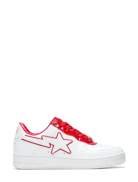 Bape Sta white & red low-top sneakers

Bathing Ape glossy patent sneakers

Streetwear star-panel low shoes

Bape-style white & red sneakers