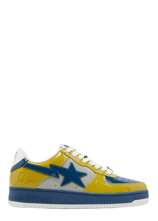 Bape Sta millennial white yellow blue low-top sneakers

Bathing Ape glossy patent sneakers

Streetwear star-panel low shoes

Bape-style millennial white yellow blue sneakers