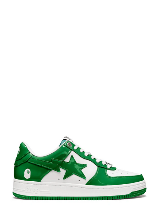 Bape Sta white & green low-top sneakers

Bathing Ape glossy patent sneakers

Streetwear star-panel low shoes

Bape-style white & green sneakers