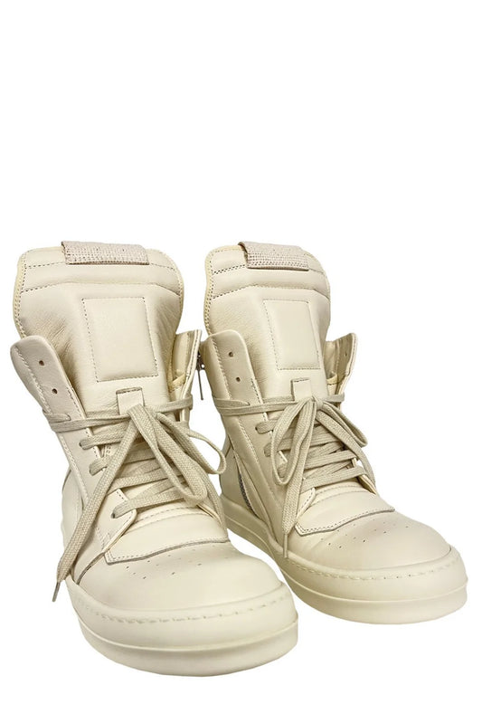 Rick Owens inspired Geobasket high tops

beige leather avant-garde sneakers

chunky streetwear boots high top

beige geobasket replica