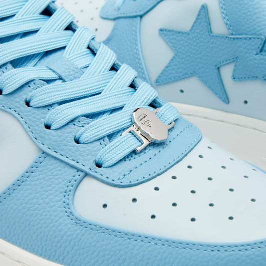 Bape Sta white & light blue low-top sneakers

Bathing Ape glossy patent sneakers

Streetwear star-panel low shoes

Bape-style white & light blue sneakers