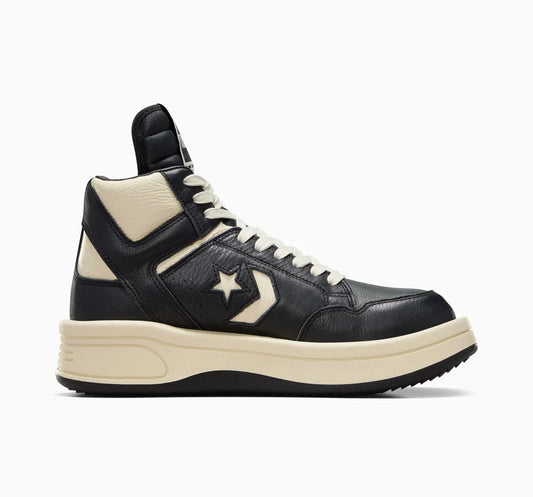 turbo high-top leather sneakers

natural black exaggerated basketball shoes

rick owens converse style sneakers

drkshdw inspired oversized tongue shoes