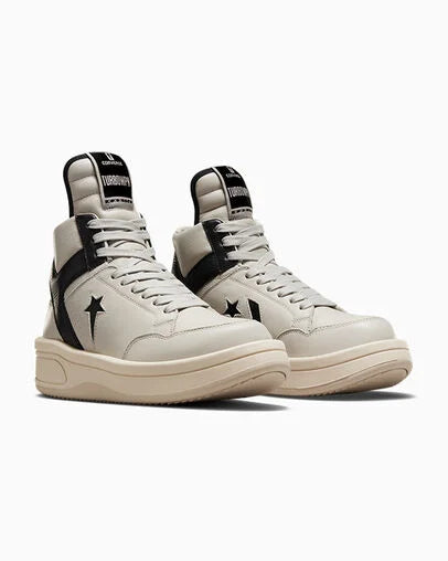 turbo high-top leather sneakers

natural black exaggerated basketball shoes

rick owens converse style sneakers

drkshdw inspired oversized tongue shoes