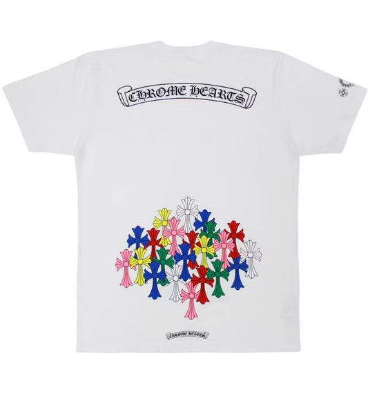 black cross streetwear tee
multi-color gothic cross t-shirt
luxury cotton streetwear
high fashion statement tee
iconic rebel apparel
chrome hearts inspired tee

