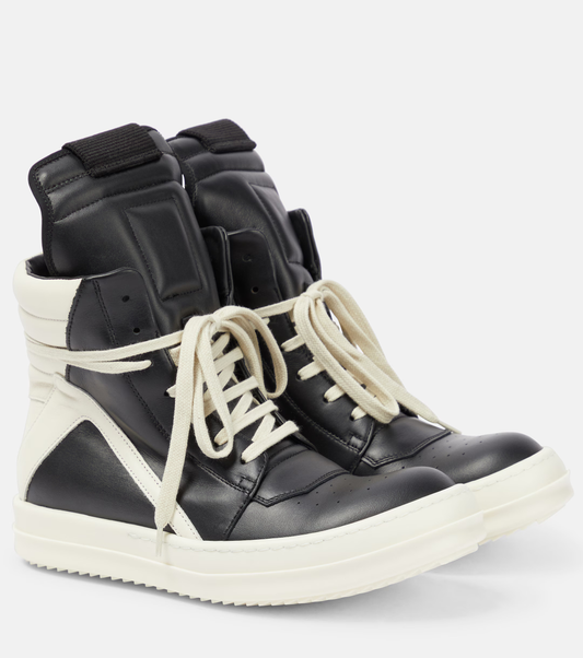 Rick Owens inspired Geobasket high tops

black leather avant-garde sneakers

chunky streetwear boots high top

triple black geobasket replica