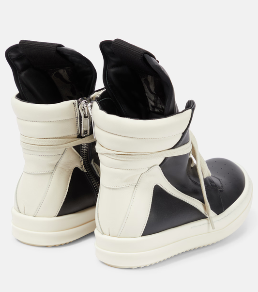 Rick Owens inspired Geobasket high tops

black leather avant-garde sneakers

chunky streetwear boots high top

triple black geobasket replica
