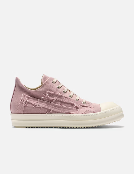 cutout pink low sneakers

blush leather deconstructed shoes

rick owens slashed replica sneakers

avant-garde designer low-top
