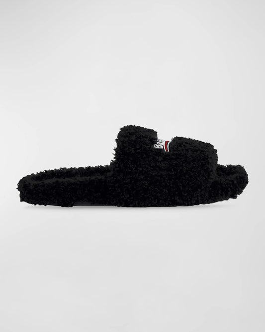 black faux fur luxury slides

plush balenciaga style slippers

fluffy house sandals black

cozy fur-lined streetwear slides