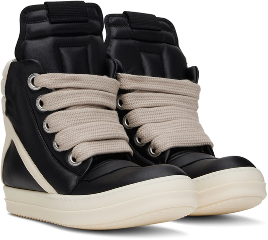 Rick Owens Jumbolace inspired Geobasket high tops

black leather avant-garde sneakers

chunky streetwear boots high top

black-beige geobasket replica